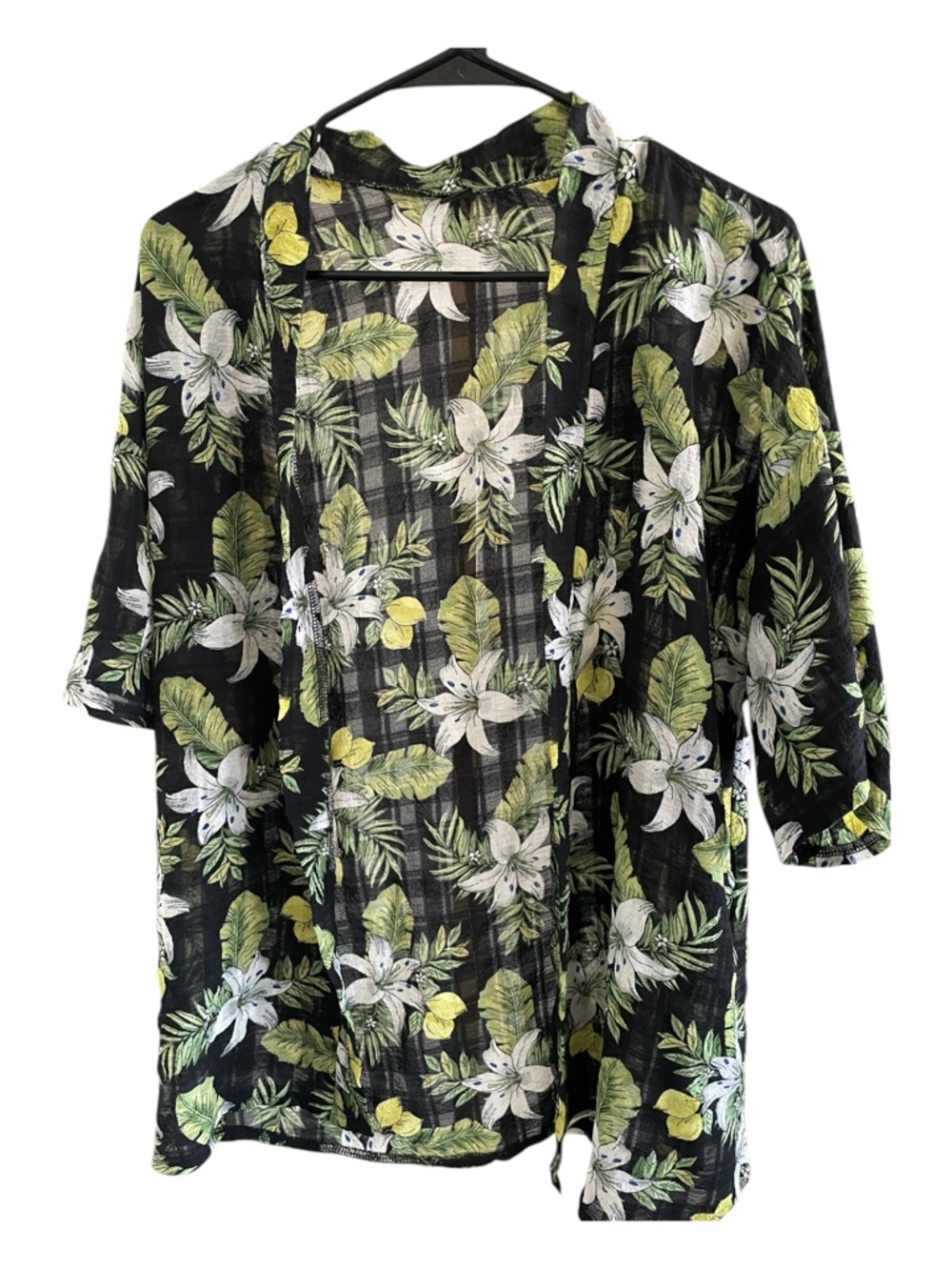 SHEIN Black Floral & Green Leaf Print Top